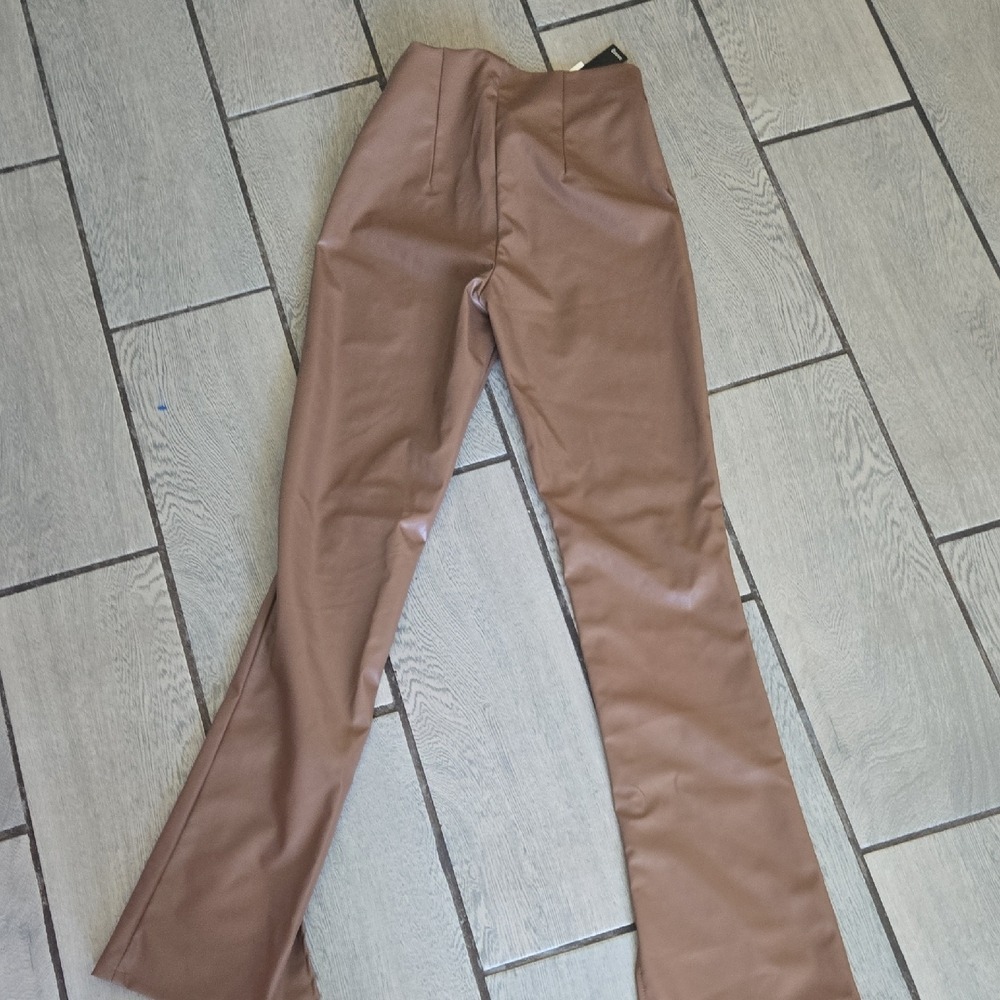 H&M Divided Faux Leather Flare Pants – Brown, Size 4 - Picture 9 of 11